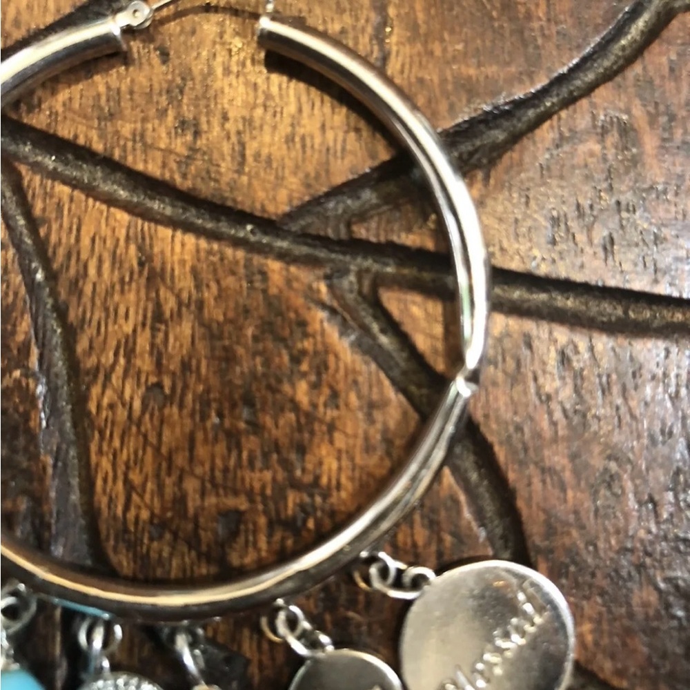 Mary Margrill 14k Gold “Love, I AM Blessed” Diam Turquoise Charms Hoop Earrings - Picture 7 of 8